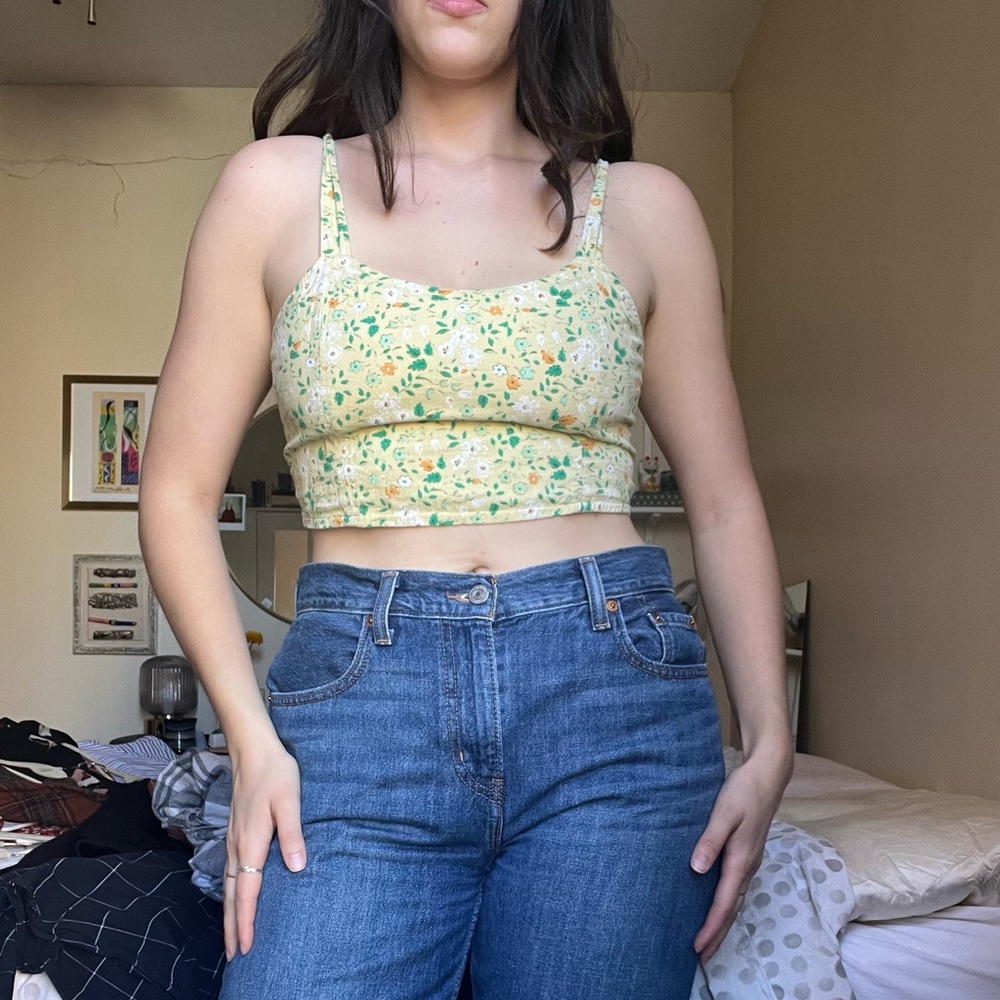 Aerie Yellow Floral Summer Crop Top